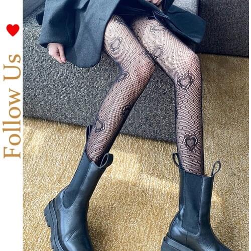 Womens fashion thigh tights, heart-shaped mesh printed stretch pantyhose, fishnet stockings