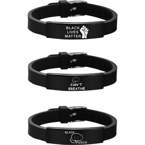 Fashion Black Lives Matter Adjustable I CAN'T BREATHE Silicone Wrist Band Bracelet Cuff Wristband Rubber Bracelet Unisex Jewelry