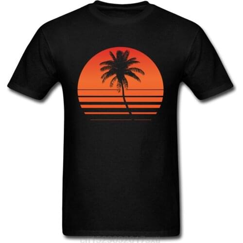 Male Tops Shirt sunset palm tree Discount Design T Shirt 100% Cotton Short Sleeve Normal Tee Shirts Crew Neck