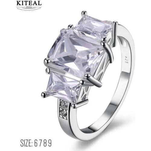 KITEAL Xmas Gift silver plated White size 6 7 8 9 engagement ring square zircon men ring Costume Jewellery