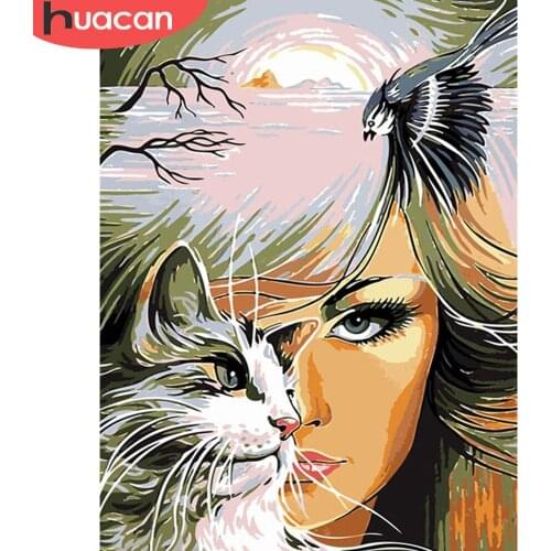 HUACAN DIY Diamond Painting 5d Cat Handicraft Full Square/Round Diamond Embroidery Animal Mosaic Woman Home Decor Craft Kit