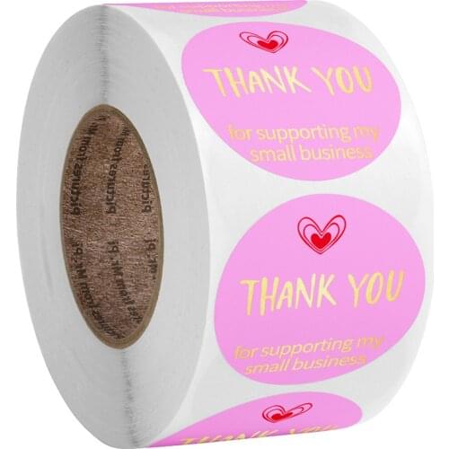 100-500pcs Thank You Stickers Pink Seal Labels 1inch Gold Foil Paper Decoration Sticker For Handmade Gift Stationery Sticker