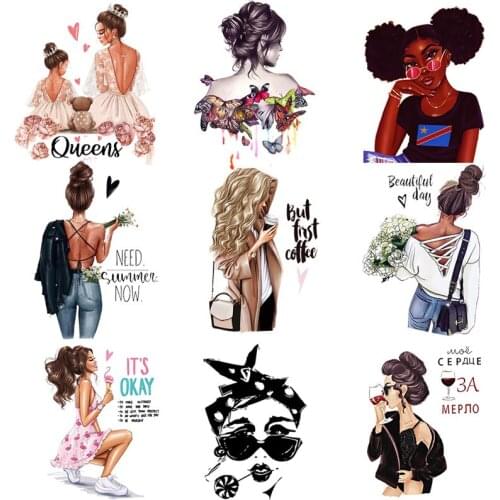 Patches For Clothes fashion Russian Girls Thermal Stickers For Clothes DIY Heat Vinyl Transfer Mom Baby Patches Iron On Transfer