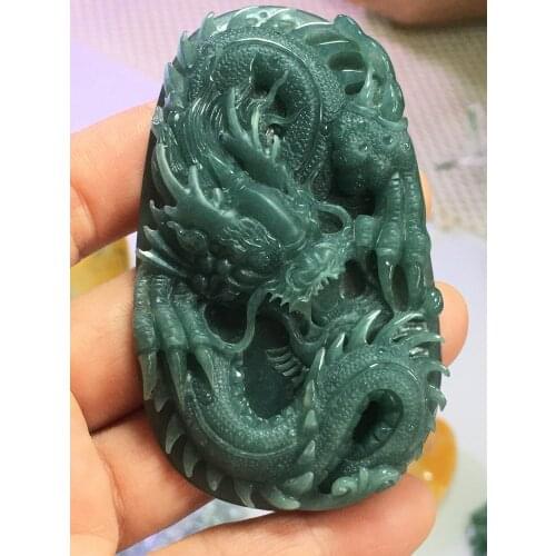 Natural Myanmar jade A HandCarved dragon jadeite jade emperor green jade pendant jade necklace pendants jewelry necklaces men