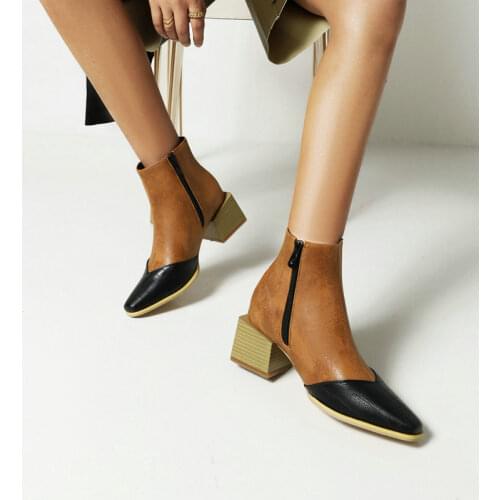 New Stitching Elastic Lady Short Boots Four Seasons Square Head Zipper Snake Pattern Womens Shoes Thick High-Heel Tooling Boots