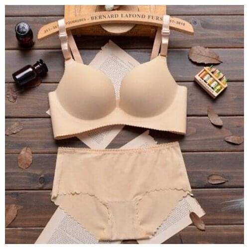 New Beige Sensual Sexy Lingerie Set Fashion Girl Women Underwear Plus Size Wirefree Bras Panty One-piece Seamless Bra Briefs Set