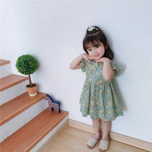 1-7 Years Baby Girls Clothes Summer Baby floral Dress Child girls short Sleeve Dresses Cotton Dresses
