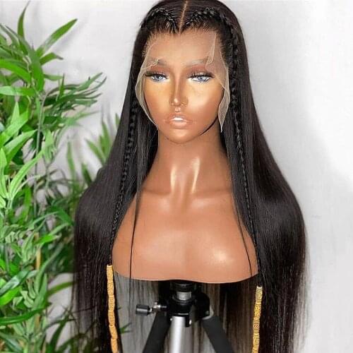 26Inch Silky Straight Black Synthetic Hair Lace Front Wig For Women With Baby Hair Pre Plucked Glueless Side Part Daily Wig