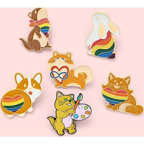 Rainbow Heart Animal Brooch Rainbow Bunny Brooch Rainbow Squirrel Brooch Good-looking Backpack Badge Fashion Enamel Pins