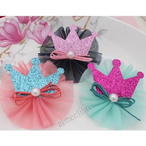Mix Color Free Shipping Gauze Pearls Decoration Shiny Crown For DIY Childrens Hair Accessories