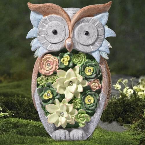 Garden Landscape Owl Statue Lighting Resin Animal Figurines Solar LED Light Outdoor Lawn Courtyard Night Decor Sculptures Craft