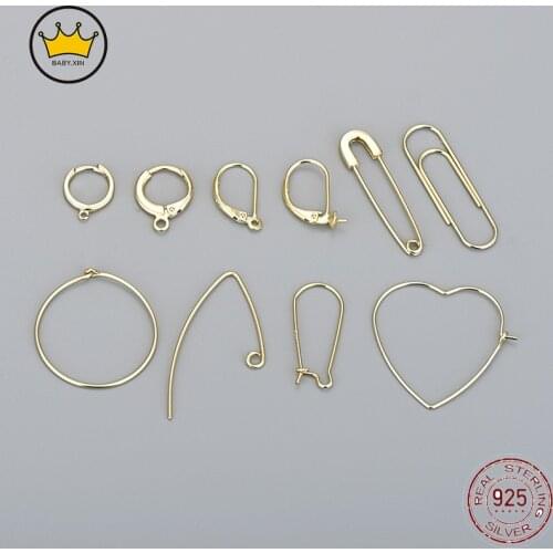 925 Sterling Silver Color Gold Earring Punk Rock Style Safety Pin Ear Hook Stud Earrings Exquisite Jewelry Making Accessories