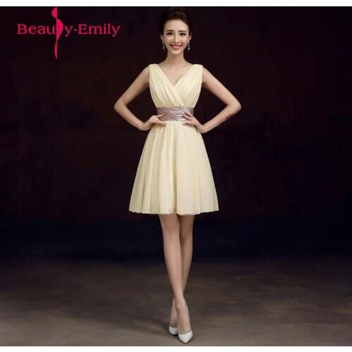 Vestido De Festa V Neck Sleeveless Vintage Wide ribbon belt chiffon short Bridesmaid Dresses Women Formal wedding Party Gowns