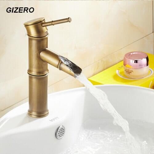 Bathroom Bamboo Faucet Antique Vintage Finish Copper Sink Mixer Tap Deck Mounted hot and cold water ZR134