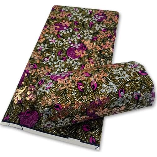 Best Quality African Printed Embroidery Sequins Cotton Wax Fabric For Nigeria Dress 6 Yards/Lot