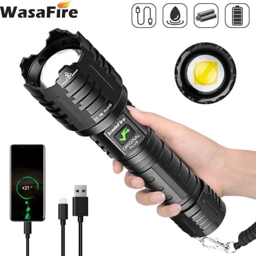 Bright Led Flashlight Cree 16 Core Led 18650 Battery Usb Rechargeable IPX 5 Waterproof Torch Zoomable 5 Light Modes MagnetLight
