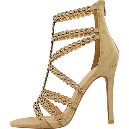 European and American retro fashion super high heel summer womens shoes open toe metal rivet ROMAN SANDALS