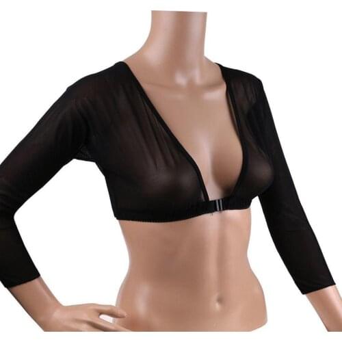 Women Bottoming Sleeve Cover Stylish Mesh Top Front Button Long Sleeve T-shirt Black White Sleeves Slimming Arm Cover Shoulder