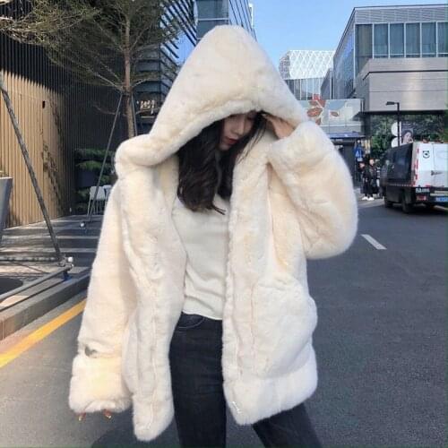 2020 Autumn Winter Female Fur Coat Thick Warm Hooded Jacket Faux Fur Women Long Section Overcoat