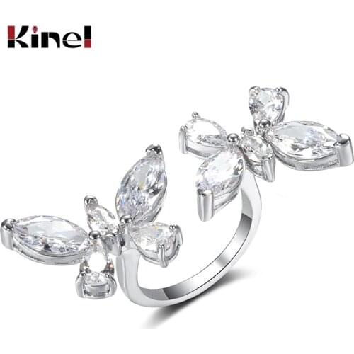Kinel New Korean Fashion Zircon Butterfly Ring For Women Tibetan Silver Female index finger prom Party Open Ring Wedding Jewelry