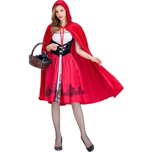 High Quality Sexy Little Red Riding Hood Fantasy Uniforms Halloween Costumes For Women Robe Embroidery Dress +Cloak