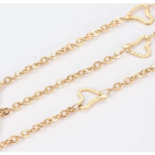 10m/Roll 304 Stainless Steel Soldered Flat Oval Cable Chains with Heart For Jewelry making DIY Bracelet Necklace ,With Spool