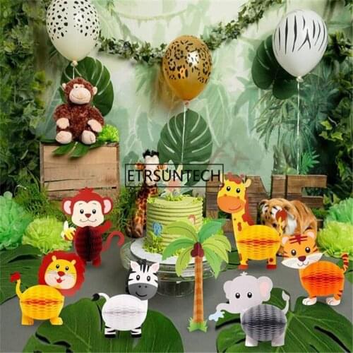 30Set Jungle Safari Party Animals Honeycomb Paper Lanter Animal Birthday Party Backdrop Kids Birthday Forest Party Decor