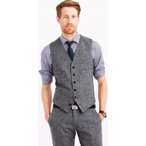 2017 Latest Coat Pant Designs Grey Tweed Groom Men Suit Terno Slim Fit 2 Piece Prom Tuxedo Custom Blazer Masculino Vest +Pant X4