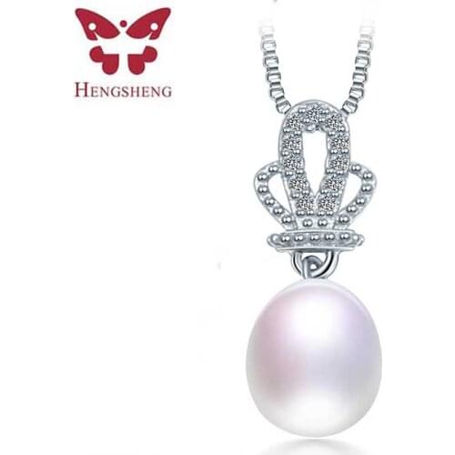2019 HENGSHENG Queen Jewelry Natural Water Drop Pearl 9-10mm Freshwater Pearl Imperial Crown Pendant Necklace Pendants Gift
