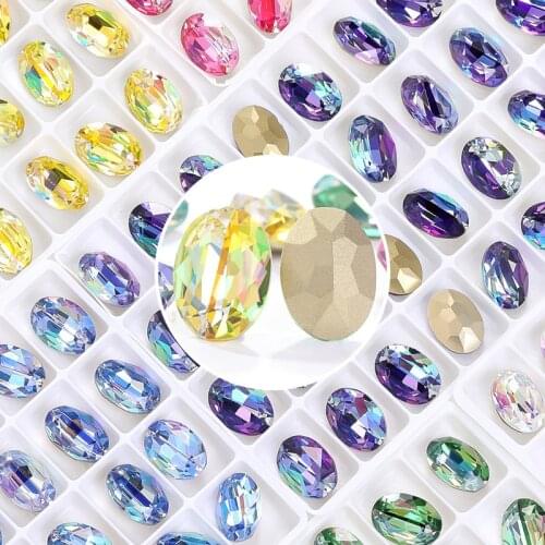 Swarovsky 36 Pcs 10x14 3D Nail Rhinestone Crystal Clear Glass Crystal Oval Stone Pointed Back Rhinestones No Holes