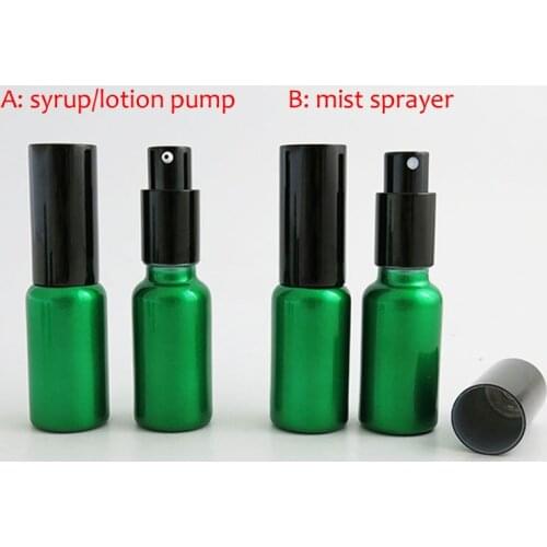 360 x 20ml Refillable Empty Essential Oil Green Painting Glass with lotion pump 20cc Cream Shampoo Containers Promotion