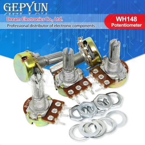 2Pcs WH148 3Pin 1K 2K 5K 10K 20K 50K 100K 500K B1K B2K B5K B10K B20K B50K B500K axis amplifier dual stereo potentiometer 15/20mm