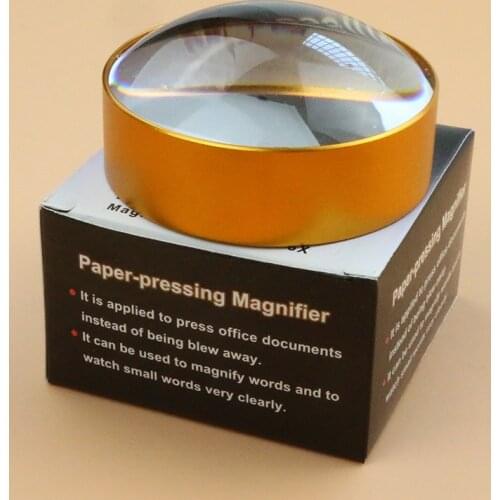 50mm diameter 25mm thickness 8X high quality Gilded Bronze Paperweight magnifier glass dome