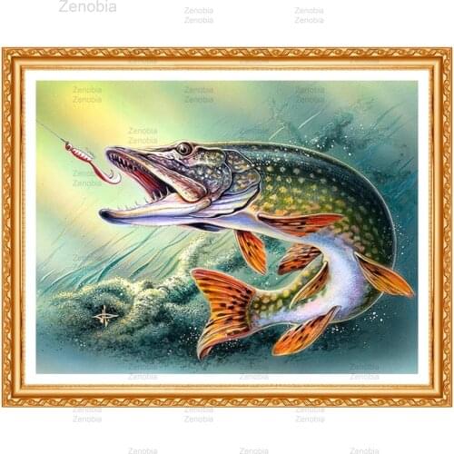 5D Diy Diamond Embroidery Fish Hooked Full Round Square Drill Diamond Painting Cross Stitch Mosaic Rhinestones Home Decoration