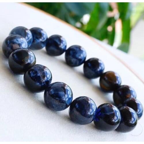 Natural Blue Pietersite Gemstone Bracelet 14.1mm Round Beads Chatoyant Cat Eye Namibia For Women Men Certificate AAAAA