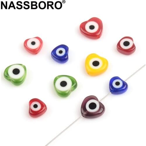 Heart Shape Evil Eye Beads 8mm 10mm Colorful Beads Round Charm Lampwork Glass Beads for Jewelry Making DIY Wholesale