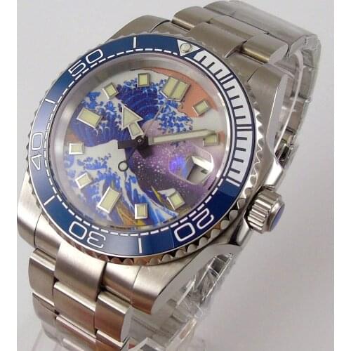 40mm Sterile Dial Sapphire 24 Jewels NH35A Movement Luminous Hands Glass Back Ceramic Insert Automatic Mens Wristwatch
