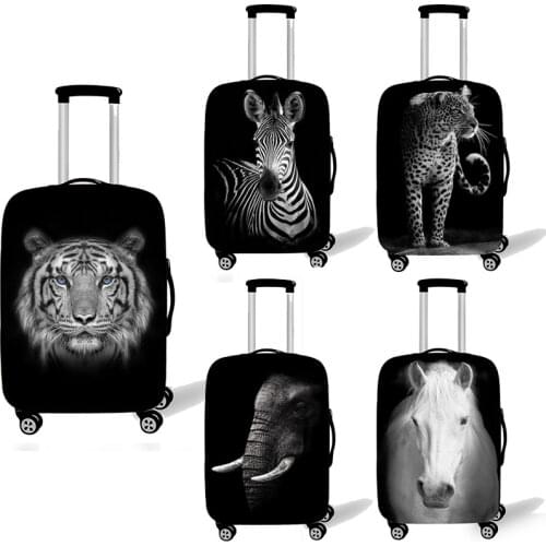 Black White Animals Zebra Elephant Travel Suitcase Protective Cover Luggage Decorate Accessories Elastic Luggage Practical Cover
