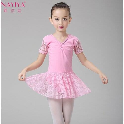 Children Latin Dance Costumes Girls Dancing Practice Uniforms Female Cotton Short Sleeve Lace Performance Dress B-5627