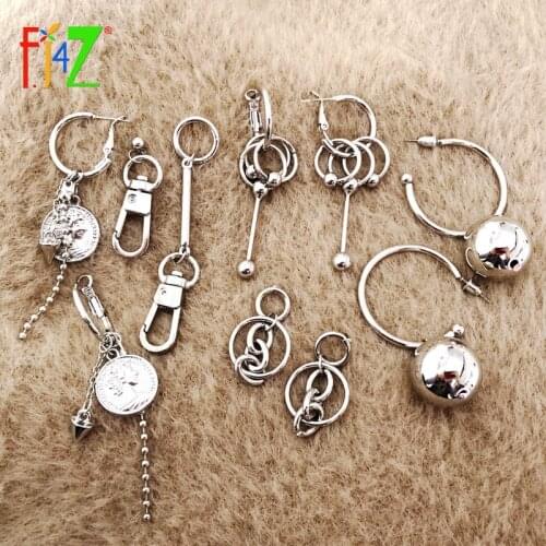 F.J4Z New Punk Alloy Earrings Personality Circles Coin Ball Chain Charms Drop Earrings Womens Party Jewelry Dropship