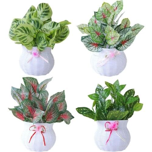 Artificial Plant Leaves Bonsai Hanging Storage Basket Party Wedding Garden Wall Decor Set