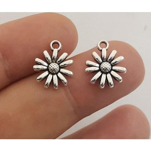 JINDINSP 20pcs 15x12mm Antique Silver Color Flowers chrysanthemum Charms For Jewelry Making DIY Jewelry Findings