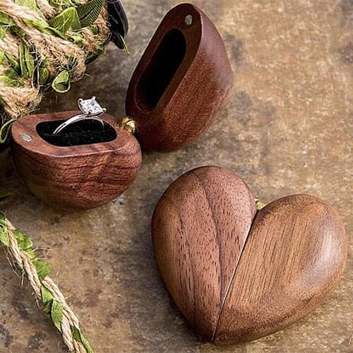 Ring Container Heart Shaped Ring Box Wooden Storage Case Wedding Proposal Jewelry Container Jewelry Box Double Ring Storage Box