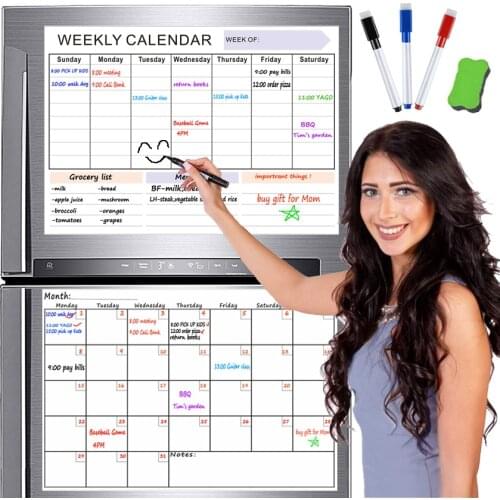 Dry-erase Magnetic White Board for Fridge Sticker Monthly Calendar Whiteboard Refrigerator Message Board Grocery Weekly Planner