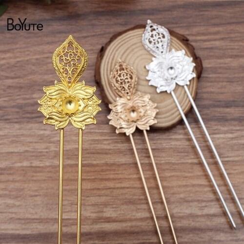 BoYuTe (10 Pieces/Lot) 34*51MM Metal Flower Hair Stick with 8MM Blank Tray Diy Hand Made Hair Jewelry Accessories