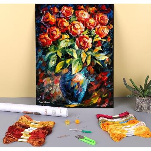Oil Painting Style Bouquet Pre-Printed 11CT Cross Stitch DIY Embroidery Kit DMC Threads Handmade Handiwork Knitting Jewelry