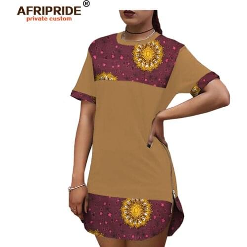 2019 African summer new long shirt for women with Two metal zippers ankara and color fabric dashiki slim fit mini dress A1925104