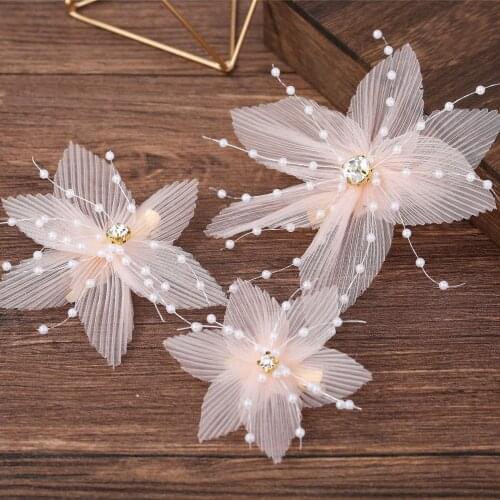 New Pink Flower Bride Hair Clips Wedding Crystal Beads Leaf Barrettes Tiaras Bride Hairware 3 pcs Set Jewelry Accessories Woman