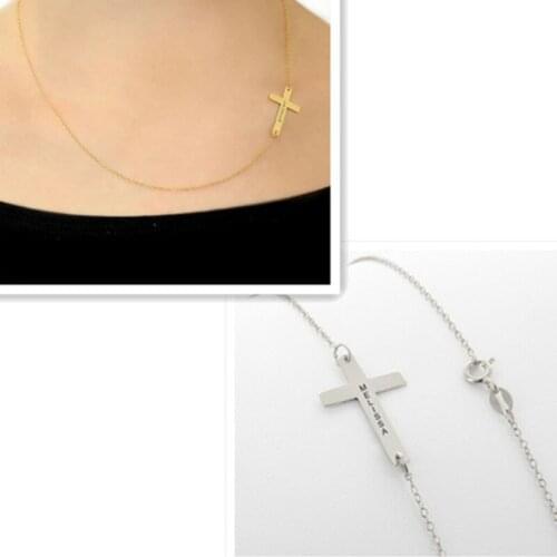 Wholesale Silver Side Cross Necklace Stamp With Name Personalized Capital Letter Custom Jewelry BFF Gift collar collier