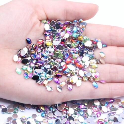 Oval Shape Earth Facets 100/1000pcs 4x6mm Acrylic Rhinestones Flatback AB Colors Glue On Beads DIY Jewelry Nails Art Supplies